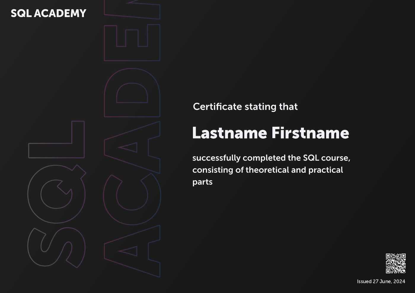 Example of the certificate