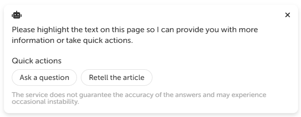 AI assistant window with quick actions