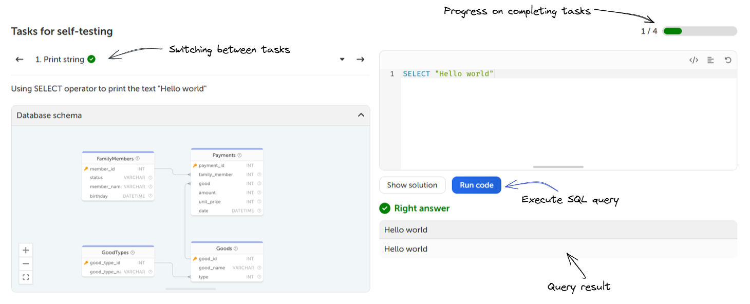 Description of self-test tasks