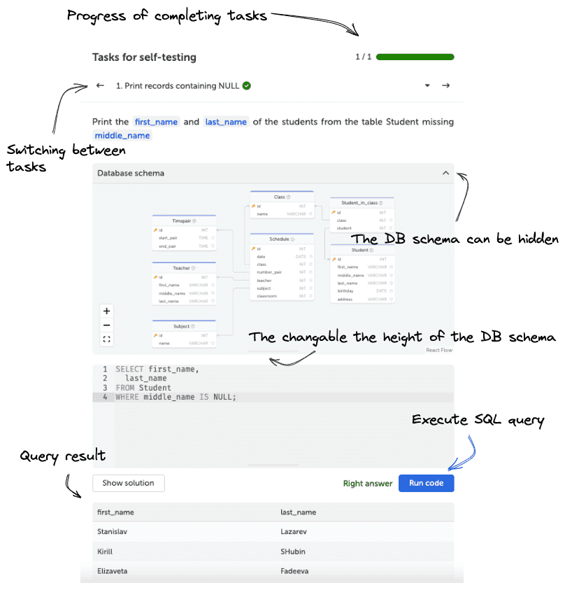 Description of self-test tasks